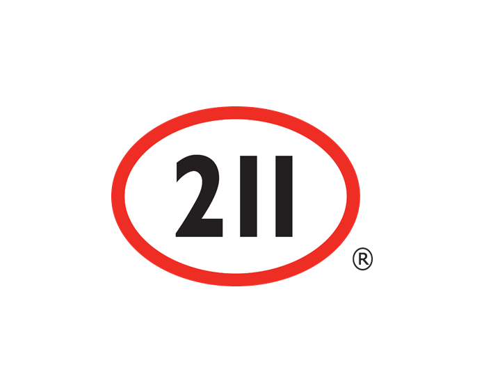 red oval with the digits 2 1 1 inside in black.  all rights reserved symbol.